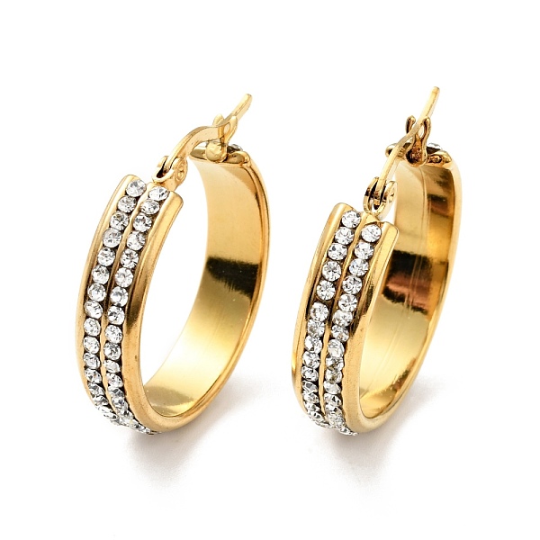 

PandaHall Crystal Rhinestone Hoop Earrings, Vacuum Plating 201 Stainless Steel Earrings with 304 Stainless Steel Pins for Women, Golden..., Clear