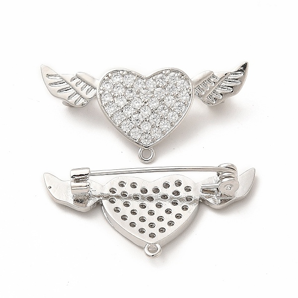 

PandaHall Brass Micro Pave Clear Cubic Zirconia Brooch Findings, with Loops, Heart with Angel Wing, Platinum, 34x16x6.5mm, Hole: 1.2mm...