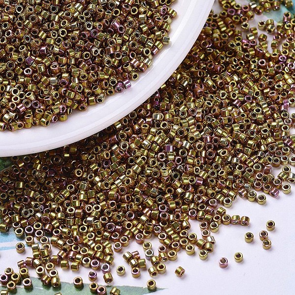 

PandaHall MIYUKI Delica Beads, Cylinder, Japanese Seed Beads, 11/0, (DB0501) Gold Iris, 1.3x1.6mm, Hole: 0.8mm, about 2000pcs/10g Glass Gold