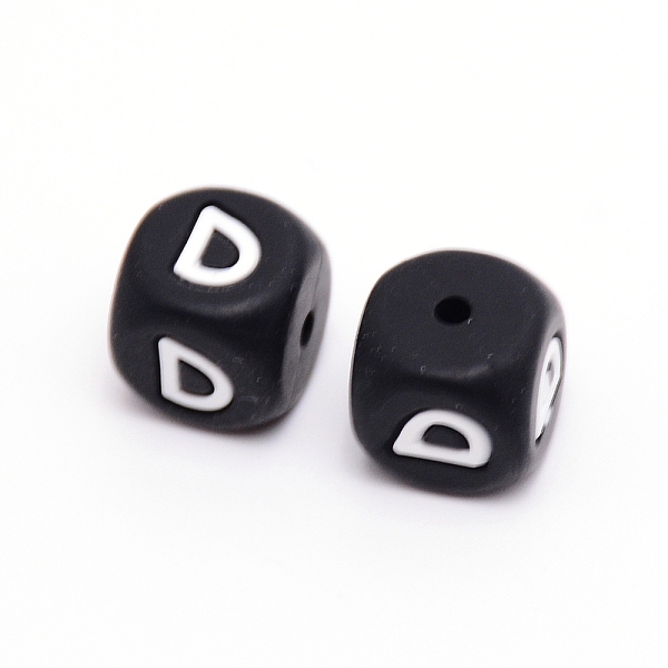 

PandaHall Silicone Beads, Cube with Letter.D, Black, 12x12x12mm, Hole: 2mm Silicone Cube Black