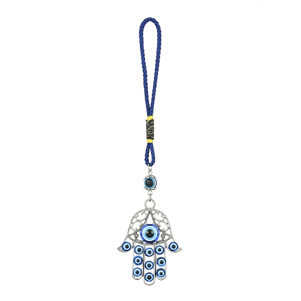 

PandaHall Alloy with Resin Evil Eye Pendant Decoration, with Polyester Braided Rope, Hamsa Hand, 166mm Alloy Hamsa Hand