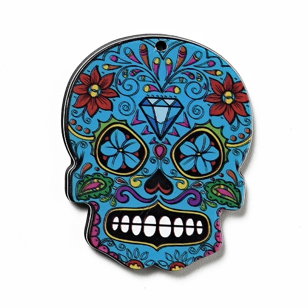 

PandaHall Halloween Acrylic Pendants, Skull, Deep Sky Blue, 38.5x31x2.5mm, Hole: 1.6mm Acrylic Skull