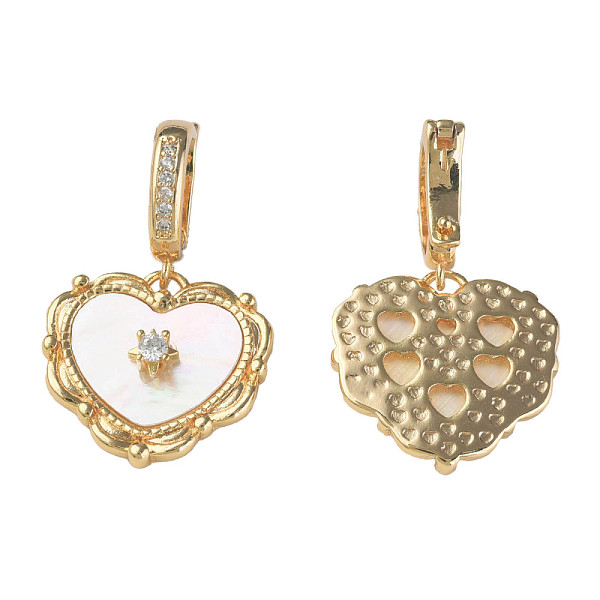 

PandaHall Brass Micro Pave Clear Cubic Zirconia Pendants, with Natural Shell, Nickel Free, Heart, Real 18K Gold Plated, 31mm, Hole: 6x9mm...