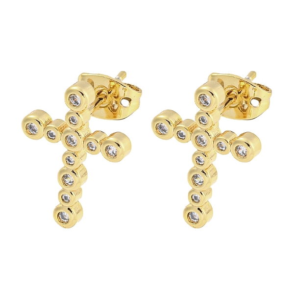 

PandaHall Brass Micro Pave Cubic Zirconia Ear Studs, Cross, Real 18K Gold Plated, 15.5x11.5mm Brass Cross Clear