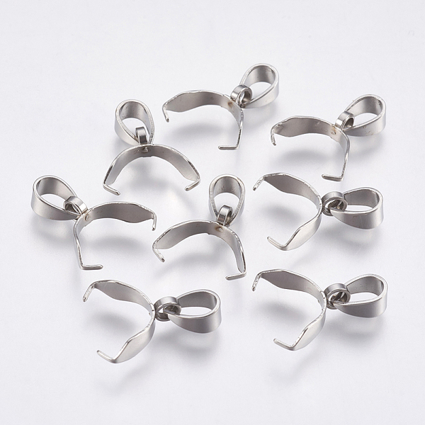

PandaHall 201 Stainless Steel Pinch Bails, Stainless Steel Color, 15.5mm, Hole: 3.5x4.5mm, Pin: 0.6mm, Bail: 11x3mm 201 Stainless Steel