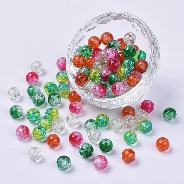 

PandaHall 5 Colors Spray Painted & Baking Painted Crackle Glass Beads, Round, Mixed Color, 8mm, Hole: 1.3~1.6mm Glass Round Multicolor