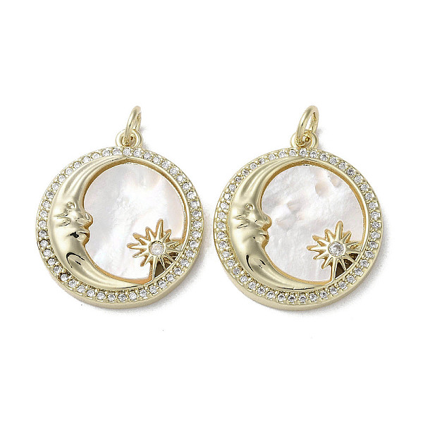 

PandaHall Brass Micro Pave Cubic Zirconia Pendants, with Shell, Flat Round, Real 18K Gold Plated, Moon, 22x19.5x4mm, Hole: 3mm Brass+Cubic..., Clear