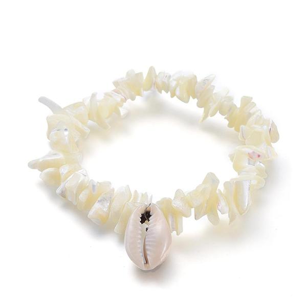 White Shell Chip Beads Charm Stretch Bracelets