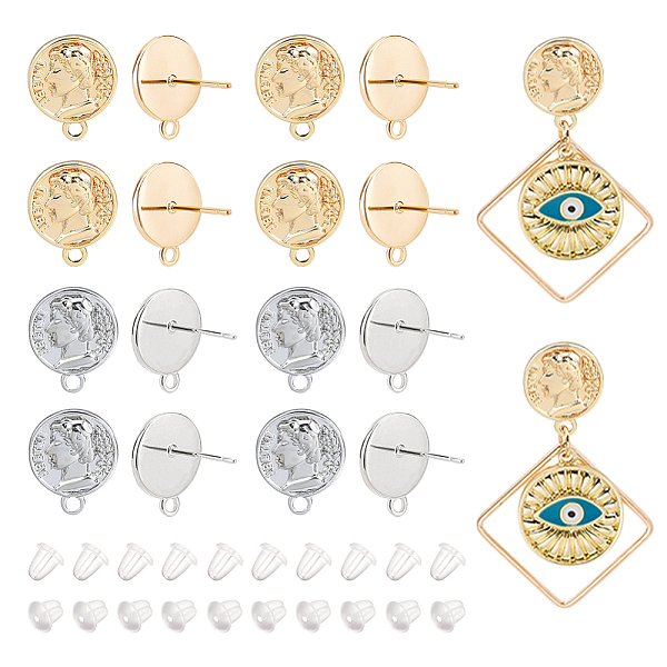 

PandaHall BENECREAT 16Pcs 2 Color 18K Real Gold Plated Circle Disc Earring Studs, Brass Coin Stud Earring Findings for DIY Jewelry Making...