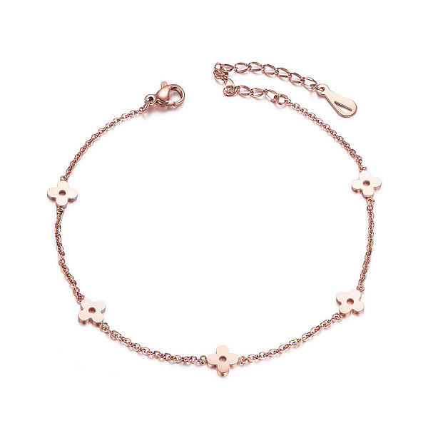 

PandaHall SHEGRACE Wonderful Titanium Steel Anklet, with Flowers(Chain Extenders Random Style), Rose Gold, 200mm Titanium Steel