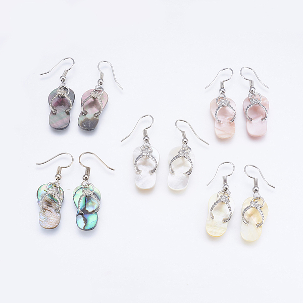 

PandaHall Shell Dangle Earrings, with Brass Findings, Flip Flops, Mixed Color, 40~41mm, Pin: 0.7mm Shell Multicolor