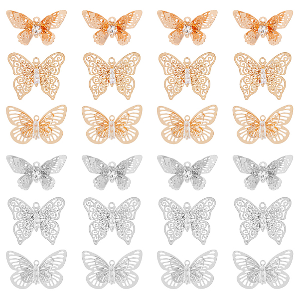

PandaHall DICOSMETIC 24Pcs 6 Styles Brass Filigree Pendants, with Crystal Rhinestone, 3D Butterfly Charms, Platinum & Light Gold...