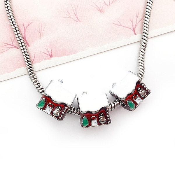 

PandaHall Christmas Theme Alloy Enamel European Beads, Large Hole Bead, Platinum, House, 11x11x11mm, Hole: 4.5mm Alloy+Enamel House