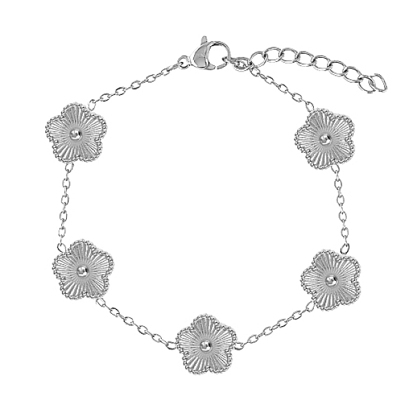 

PandaHall Stainless Steel Flower Link Chain Bracelet, Stainless Steel Color, 6-3/4 inch(17cm) Stainless Steel Flower