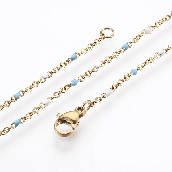 

PandaHall Ion Plating(IP) 304 Stainless Steel Chain Necklaces, with Enamel and Lobster Claw Clasps, Light Sky Blue, 17.7 inch(45cm) 304...