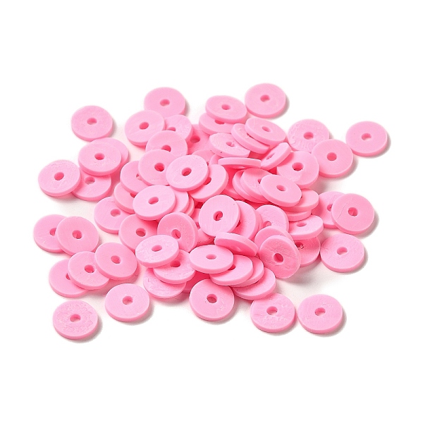 

PandaHall Handmade Polymer Clay Beads, for DIY Jewelry Crafts Supplies, Disc/Flat Round, Heishi Beads, Flamingo, 8x1mm, Hole: 1.5mm, about..., Pink