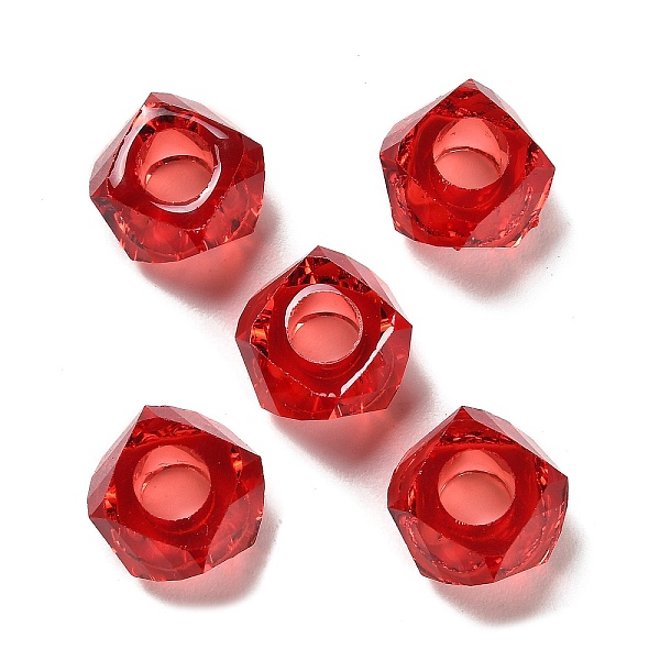 

PandaHall Transparent Resin European Beads, Large Hole Beads, Faceted, Polygon, Red, 13~13.5x8mm, Hole: 5.7mm Resin Polygon Red