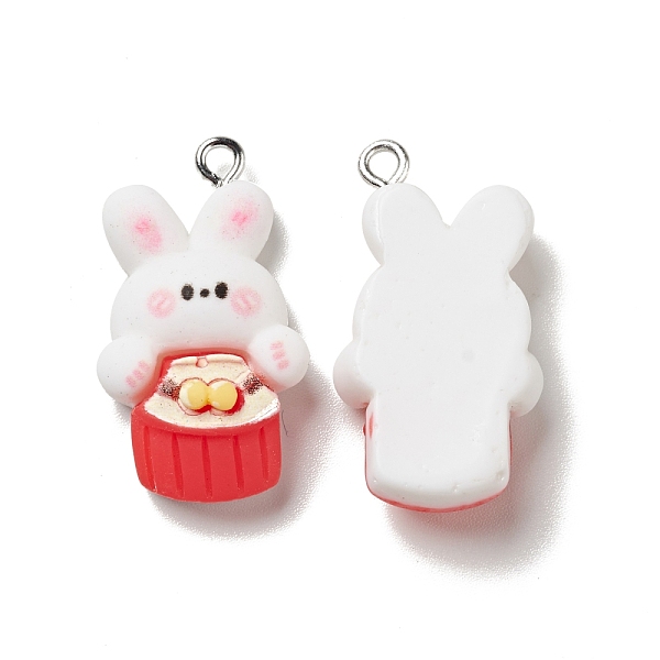 PandaHall Music Theme Opaque Resin Pendants, with Platinum Tone Iron Loops, Rabbit Charm with Drum, Red, 29x16x8mm, Hole: 2mm Iron+Resin...