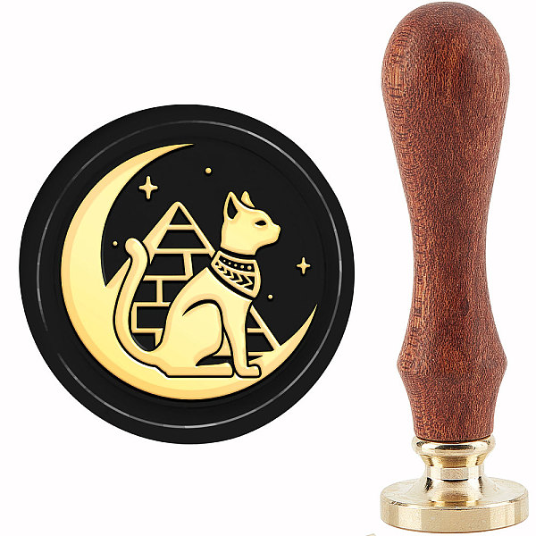 

PandaHall CRASPIRE Cat Moon Wax Seal Stamps Egypt Pyramids Removable Brass Sealing Stamp Heads Replacement 30mm with Vintage Wooden Handle...