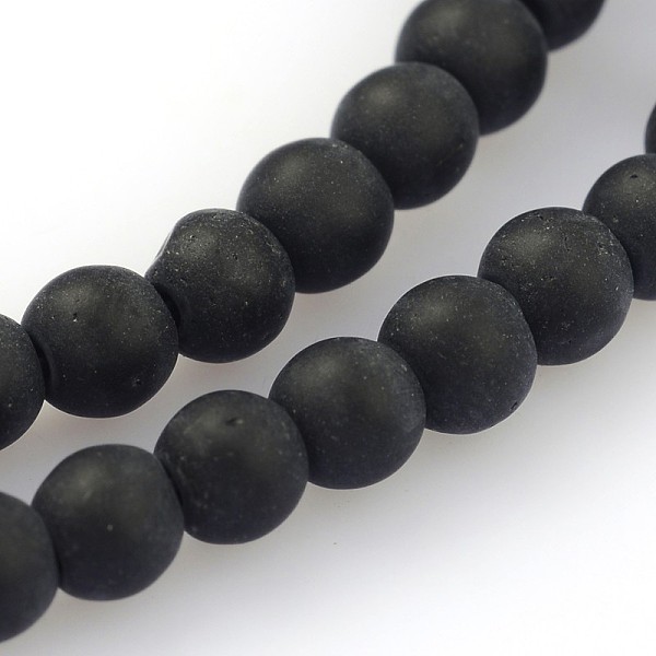 

PandaHall Frosted Glass Round Bead Strands, Black, 4mm, Hole: 1mm, about 80pcs/strand, 12.5 inch Glass Round Black