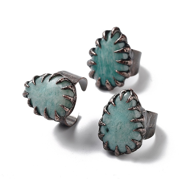 

PandaHall Teardrop Natural Amazonite Open Cuff Rings, Rack Plating Red Copper Brass Ring, Cadmium Free & Lead Free, US Size 7 1/4~US Size 9...