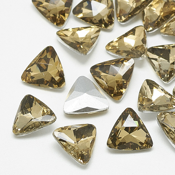 PandaHall Pointed Back Glass Rhinestone Cabochons, Back Plated, Faceted, Triangle, Coffee, 13x14x4.5mm Glass Rhinestone Triangle Yellow
