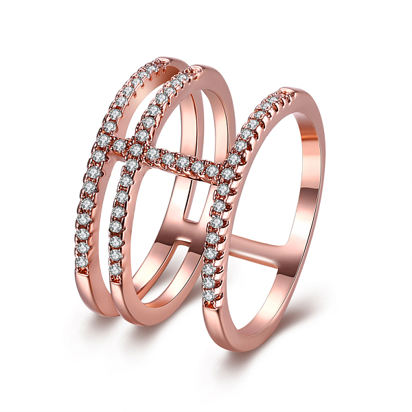 

PandaHall Brass Cubic Zirconia Hollow Three Loops Finger Rings For Party, Size 6, Rose Gold, 16.5mm Brass+Cubic Zirconia