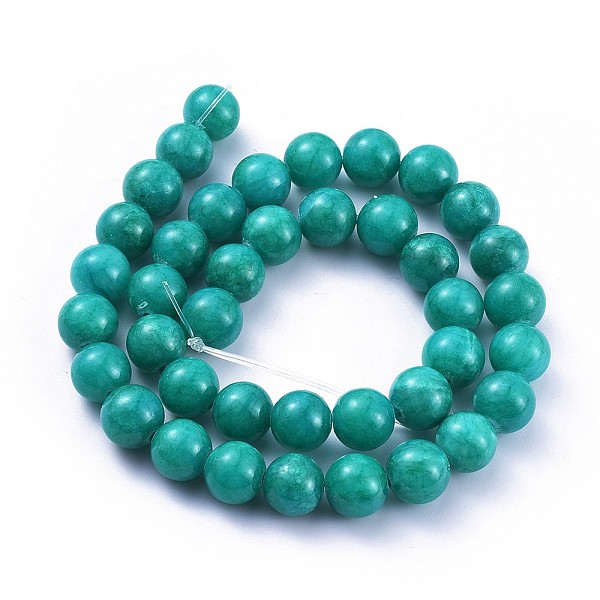 

PandaHall Natural Mashan Jade Beads Strands, Dyed, Round, Cadet Blue, 8mm, Hole: 1mm, about 50pcs/strand, 16 inch Mashan Jade Round Blue