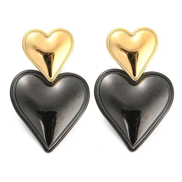 

PandaHall 304 Stainless Steel Double Heart Dangle Stud Earrings for Women, Black, 32.5x20mm 304 Stainless Steel Heart