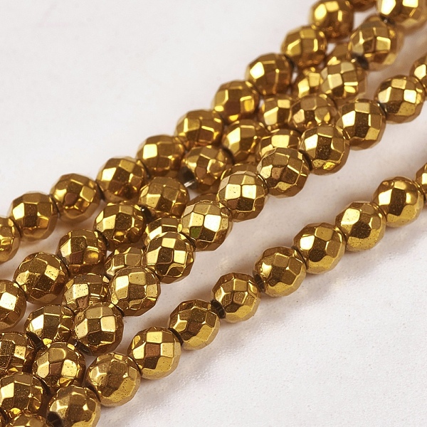 

PandaHall Electroplate Non-magnetic Synthetic Hematite Beads Strands, Faceted, Round, Grade A, Golden Plated, 3mm, Hole: 1mm, about...