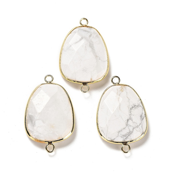 

PandaHall Natural Howlite Faceted Connector Charms, Rack Plating Brass Teardrop Charms, Cadmium Free & Lead Free, 33.5~34x21x6~6.5mm, Hole...