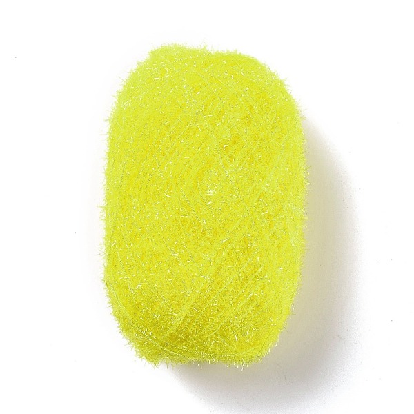 PandaHall Polyester Crochet Yarn, Sparkling Scrubby Yarn, for Dish Scrubbies, Dishcloth, Decorating Crafts Knitting, Yellow, 10~13x0.5mm...