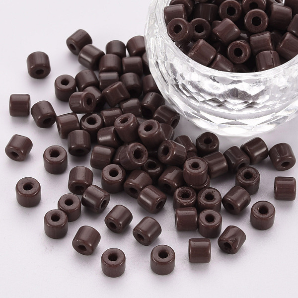 

PandaHall Opaque Glass Bugle Beads, Round Hole, Coconut Brown, 4x5mm, Hole: 1.6mm, about 2250pcs/bag Glass