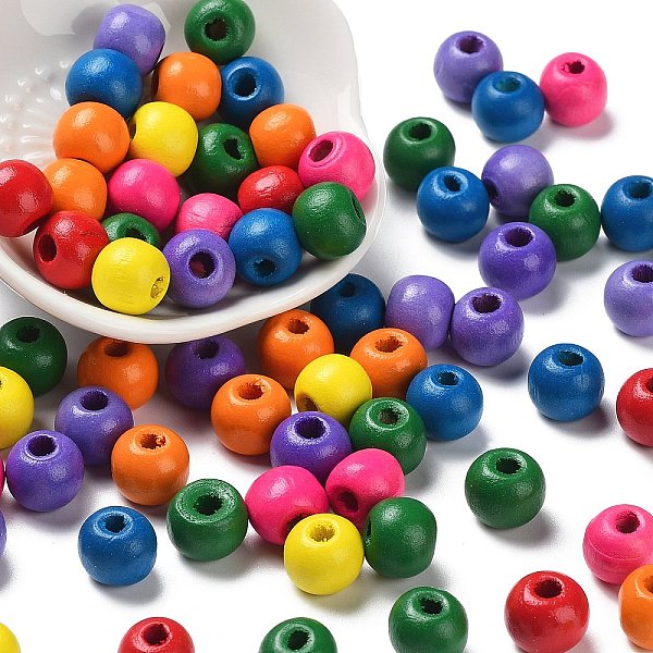 

PandaHall Natural Wood Beads, Dyed, Round, Mixed Color, 10x9mm, Hole: 3mm, about 1850pcs/500g Maple Wood Round Multicolor