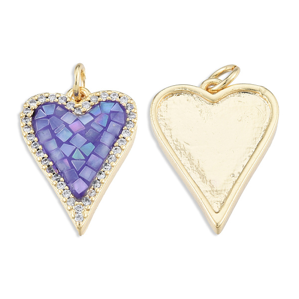 

PandaHall Brass Micro Pave Clear Cubic Zirconia Pendants, with Jump Rings and Shell, Enamel, Real 18K Gold Plated, Nickel Free, Heart...