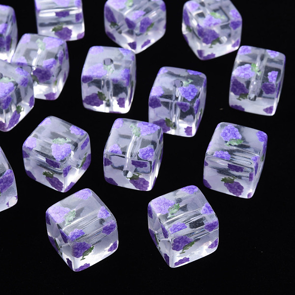 

PandaHall Transparent Printed Acrylic Beads, Square with Fruit Pattern, Grape Pattern, 16x16x16mm, Hole: 3mm Acrylic Grape