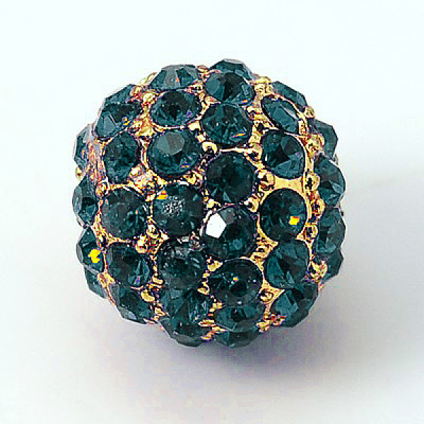 

PandaHall Alloy Rhinestone Beads, Grade A, Round, Golden Metal Color, Blue Zircon, 10mm Alloy+Rhinestone Round Cyan