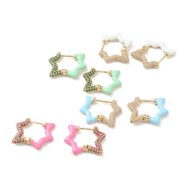 

PandaHall Brass Micro Pave Cubic Zirconia Huggie Hoop Earrings, with Enamel, Star, Golden, Mixed Color, 18.5x22x4mm, Pin: 1mm Brass Star..., Multicolor