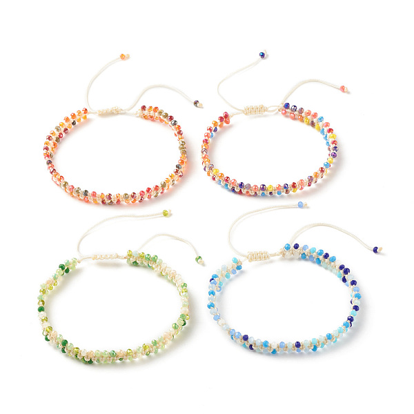 

PandaHall Glass Braided Bead Bracelet, Double Row Adjustable Bracelet for Women, Mixed Color, Inner Diameter: 2-1/4 inch(5.6cm)~3-3/8 inch..., Multicolor