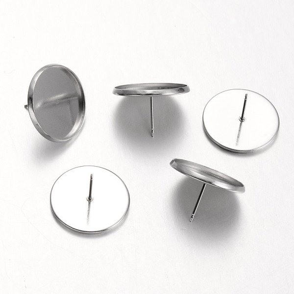 

PandaHall Flat Round Stainless Steel Stud Earring Settings, Stainless Steel Color, Tray: 18mm, 20mm, Pin: 0.7mm Stainless Steel Flat Round