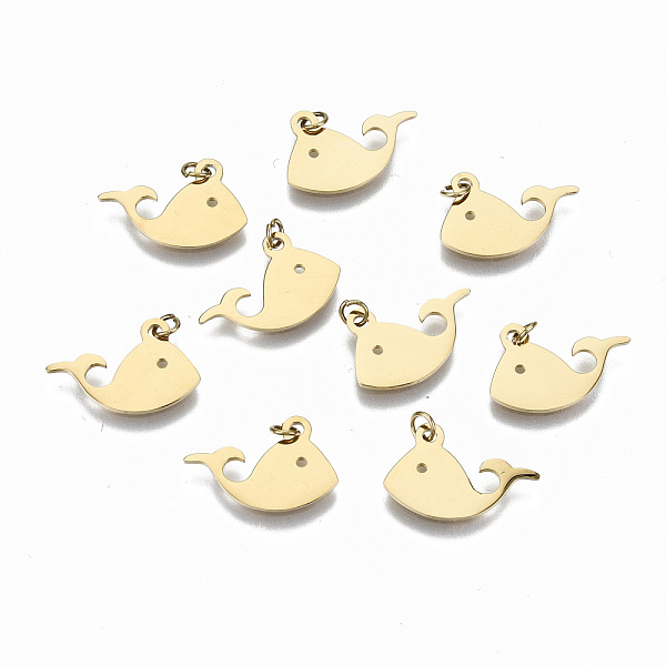 

PandaHall 304 Stainless Steel Charms, with Jump Rings, Laser Cut, Whale Shape, Real 14K Gold Plated, 10x15x1mm, Jump Ring: 3x0.4mm, 2.2mm...