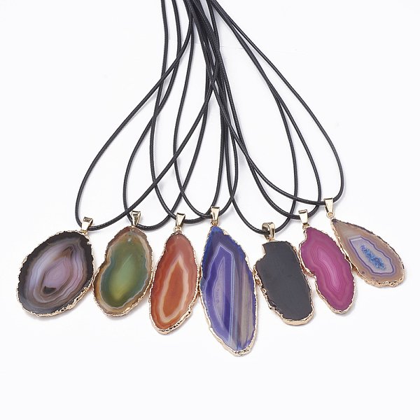 

PandaHall Dyed Natural Brazilian Agate Pendant Necklaces, with Leather Cord and Brass Iron Findings, Nugget, Platinum & Golden, Mixed Color..., Multicolor