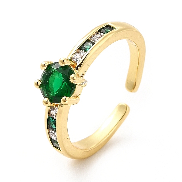 

PandaHall Green Glass Flat Round Open Cuff Ring with Cubic Zirconia, Brass Jewelry for Women, Real 18K Gold Plated, US Size 7 3/4(17.9mm)...