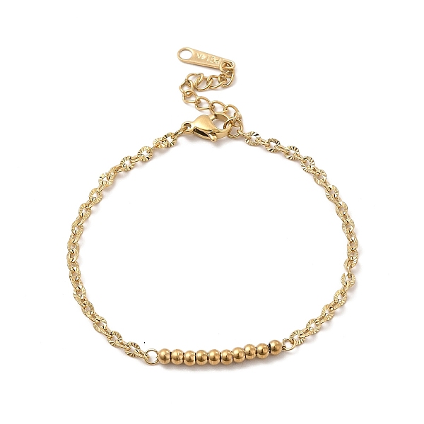 

PandaHall Ion Plating(IP) 304 Stainless Steel Round Beaded Link Bracelet with Oval Link Chains for Women, Real 14K Gold Plated, 6-5/8 inch...