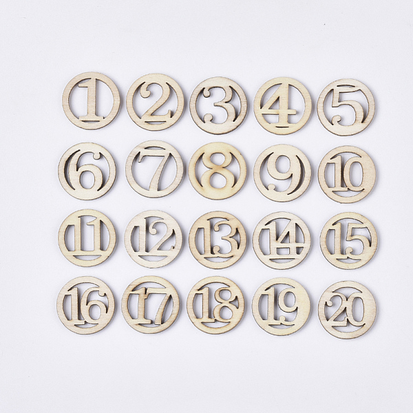 

PandaHall Laser Cut Wood Shapes, Unfinished Wooden Embellishments, Wooden Cabochons, Circle with Random Numbers, PapayaWhip, 25x2.5mm Wood..., Orange