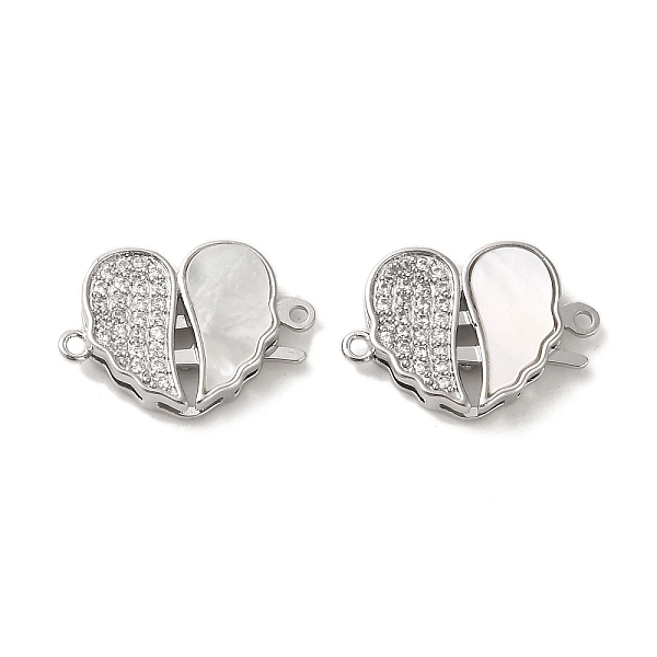 

PandaHall Brass Micro Pave Clear Cubic Zirconia Connector Charms, with Shell, Heart Shaped Wing Links, Real Platinum Plated, 12x17.5x3.5mm...