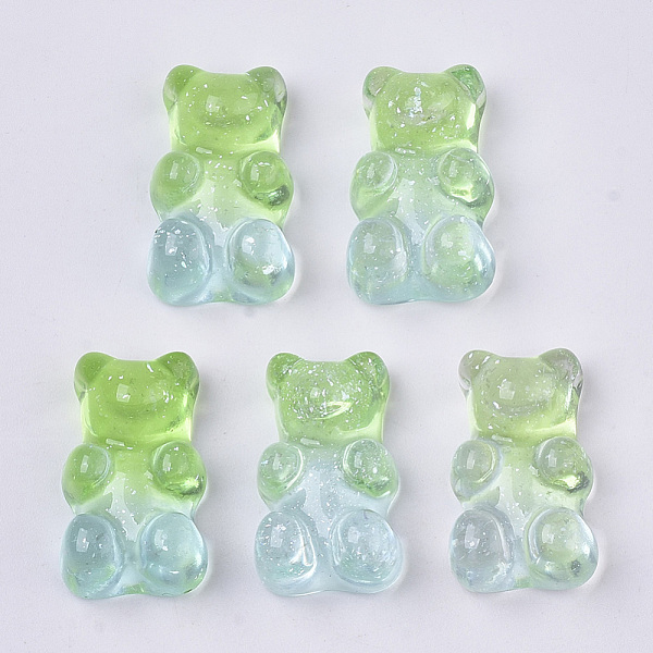 

PandaHall Transparent Resin Cabochons, with Glitter Powder, Two Tone, Bear, Light Green, 18x11x8mm Resin Bear