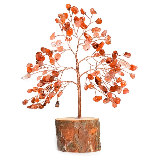 

PandaHall Natural Carnelian Chips Tree of Life Decorations, Column Wood Base with Copper Wire Feng Shui Energy Stone Gift for Home Office...