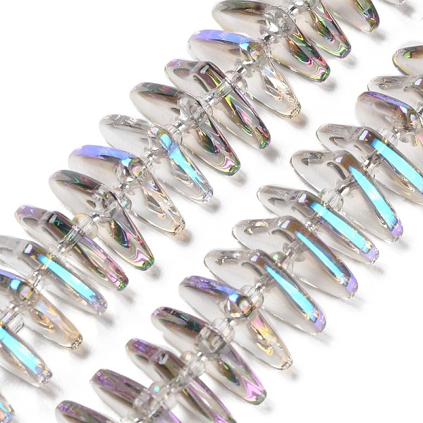 

PandaHall Electroplate Glass Beads Strands, Triangle, Purple, 9x15.5~16x2.8~3mm, Hole: 1mm, about 119~131pcs/strand, 24.21''~24.41''...