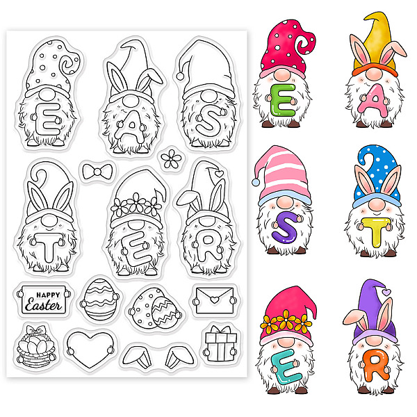 

PandaHall GLOBLELAND Easter Gnome Clear Stamps Easter Words Silicone Stamps Easter Egg Rubber Transparent Seal Stamps for Card Making DIY...